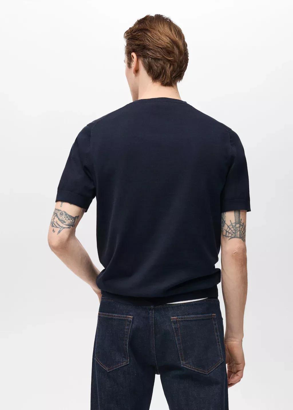 Blue Cotton Fine-Knit T-Shirt, , large image number 5