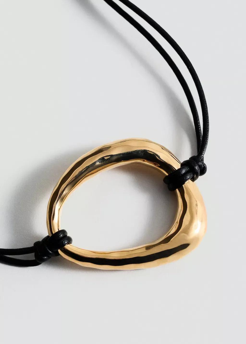 Gold Metal-Piece Cord Necklace, Gold, large image number 0