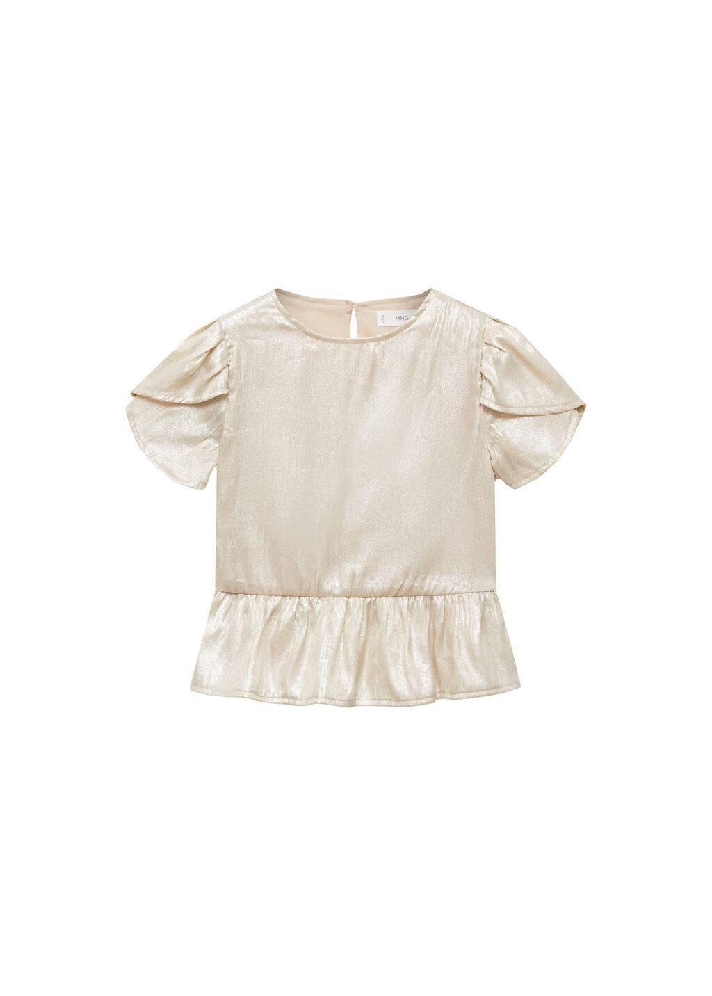 Beige Short-Sleeved Satin Blouse, Kids Girl, , medium
