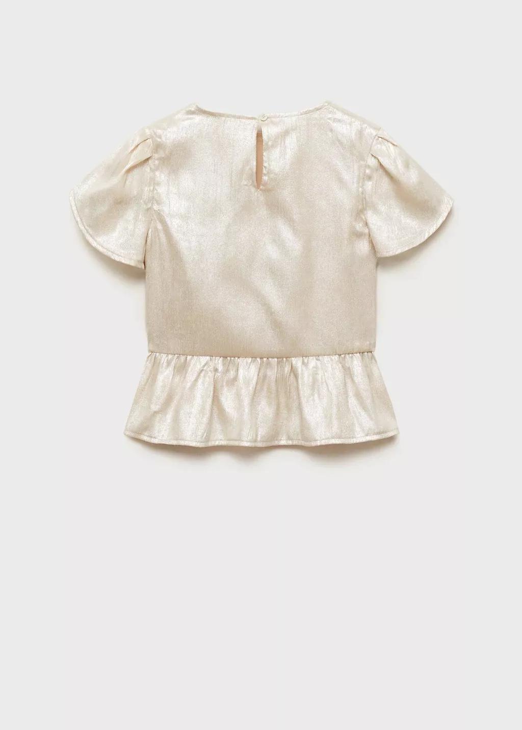 Beige Short-Sleeved Satin Blouse, Kids Girl, , large image number 1
