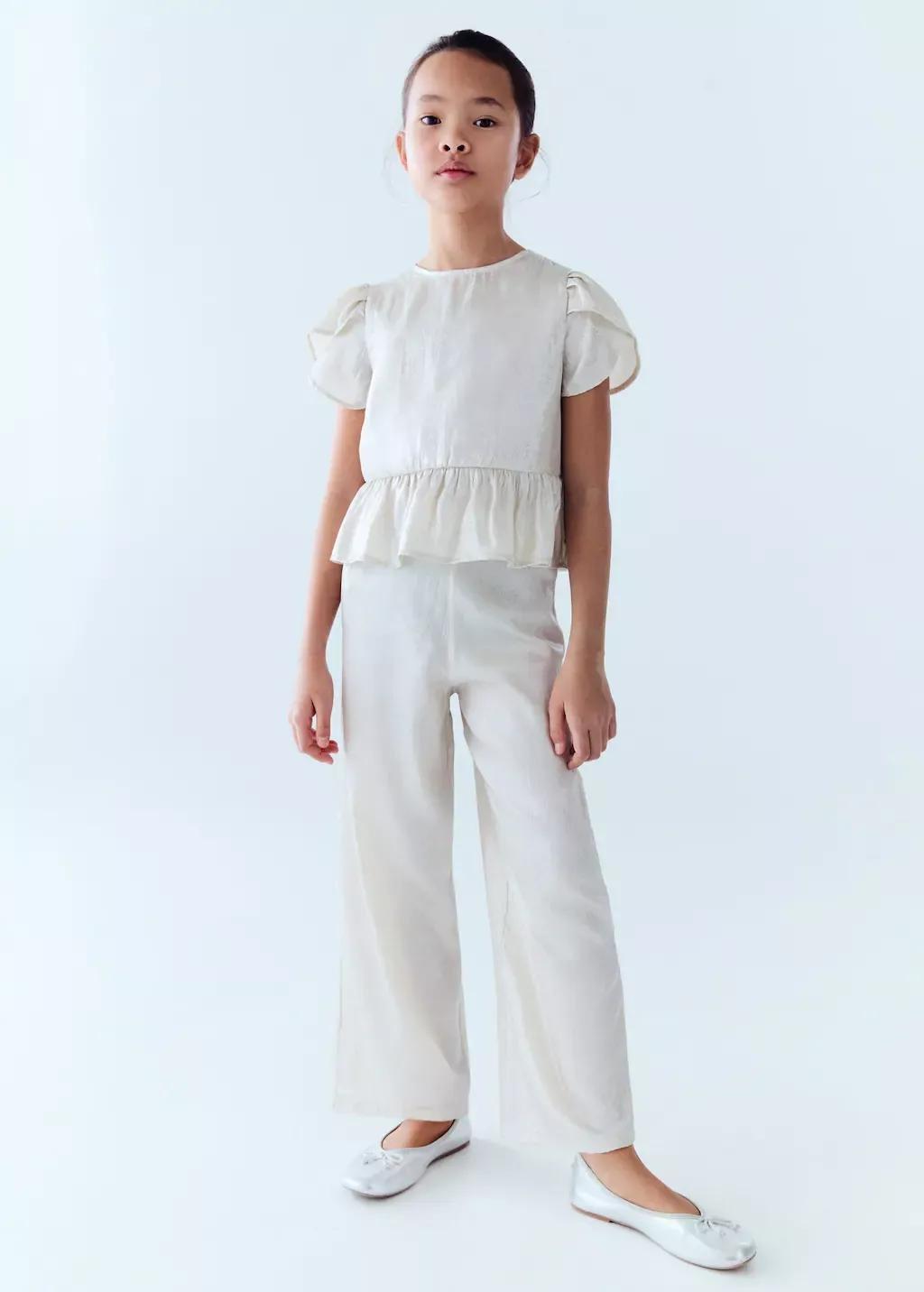 Beige Short-Sleeved Satin Blouse, Kids Girl, , large image number 2