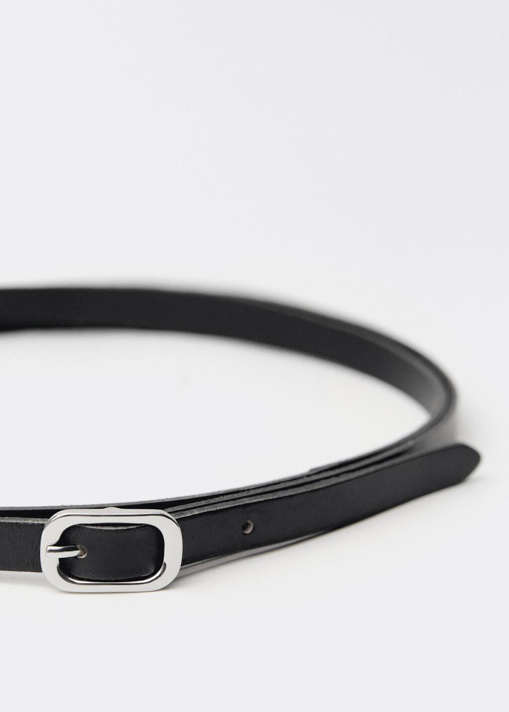 Black Leather Belt With Oval Buckle, , medium