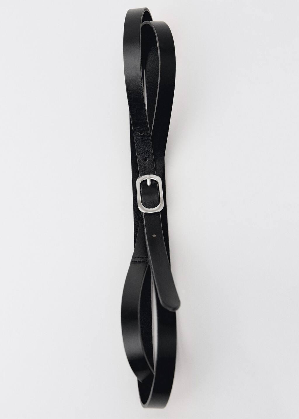 Black Leather Belt With Oval Buckle, , large image number 1