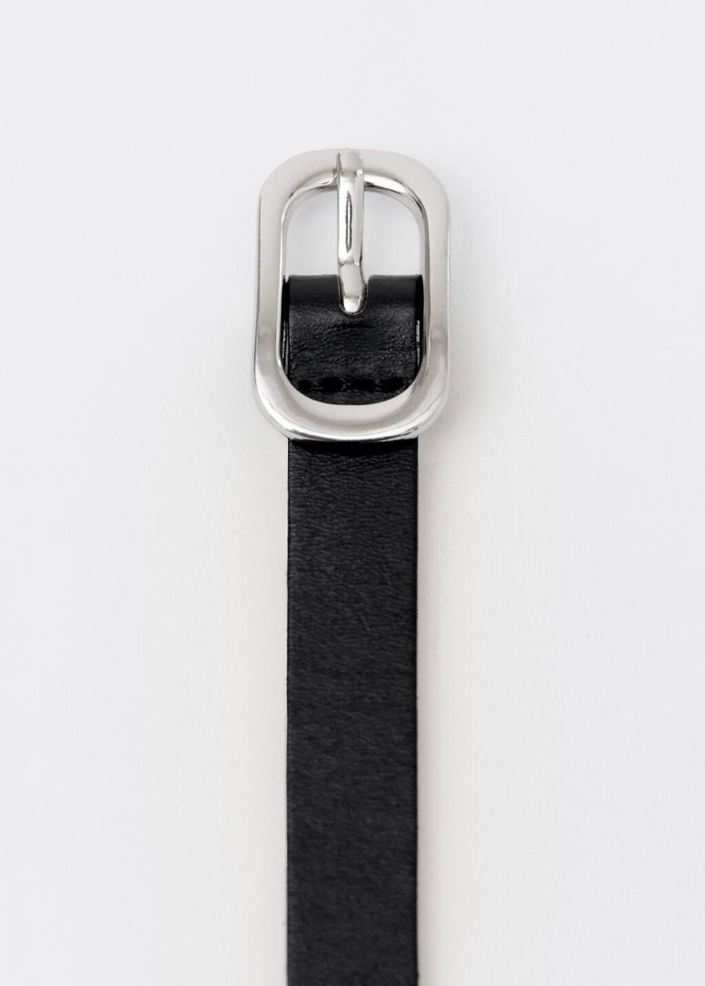 Black Leather Belt With Oval Buckle, , large image number 2