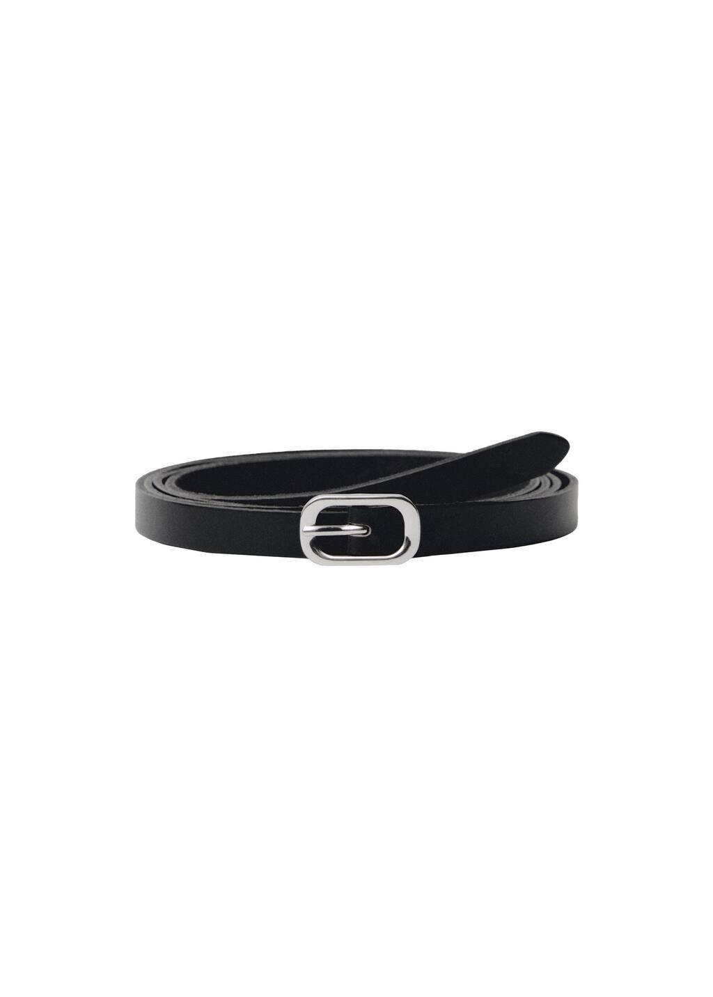 Black Leather Belt With Oval Buckle, , large image number 3