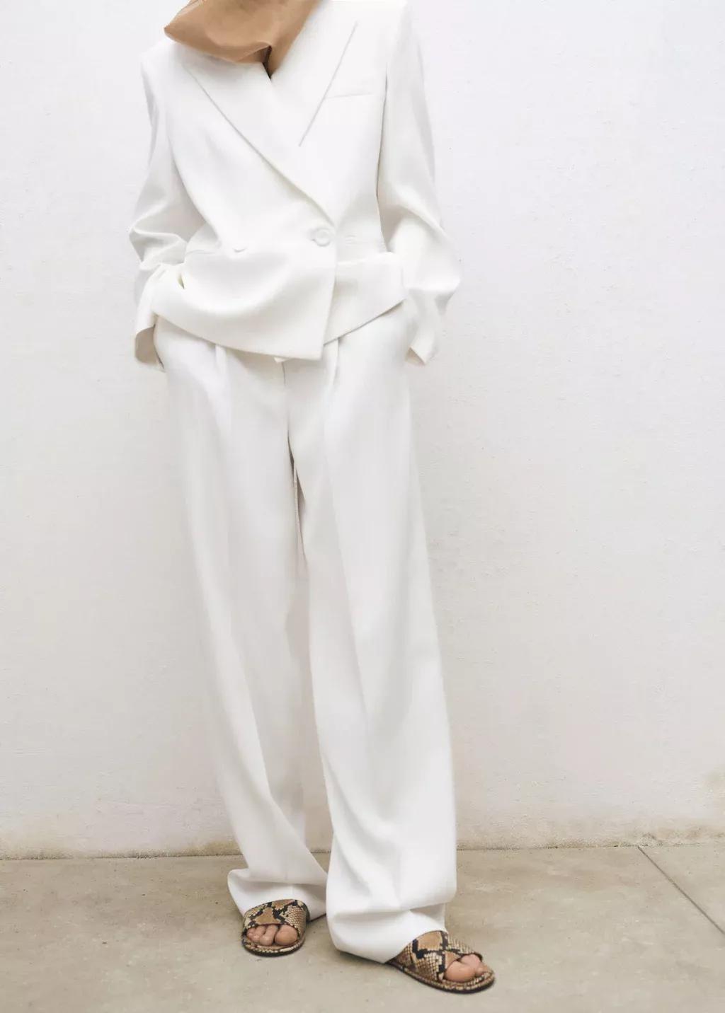 White Wideleg Suit Trousers, , medium