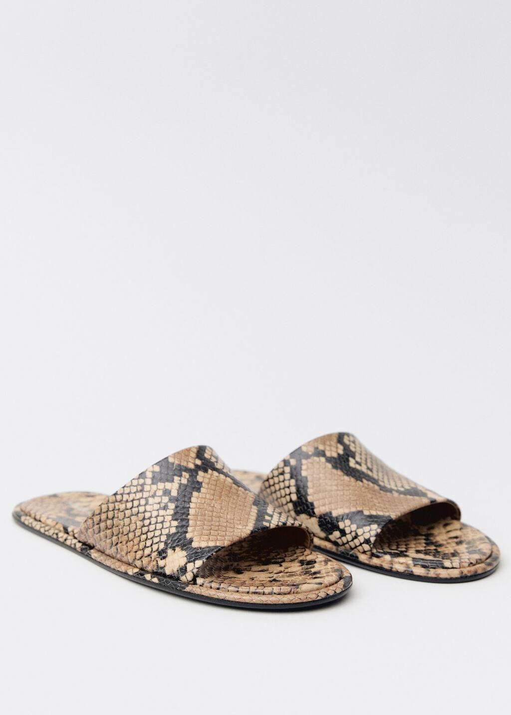 Beige Animal-Print Leather Sandals, , large image number 0