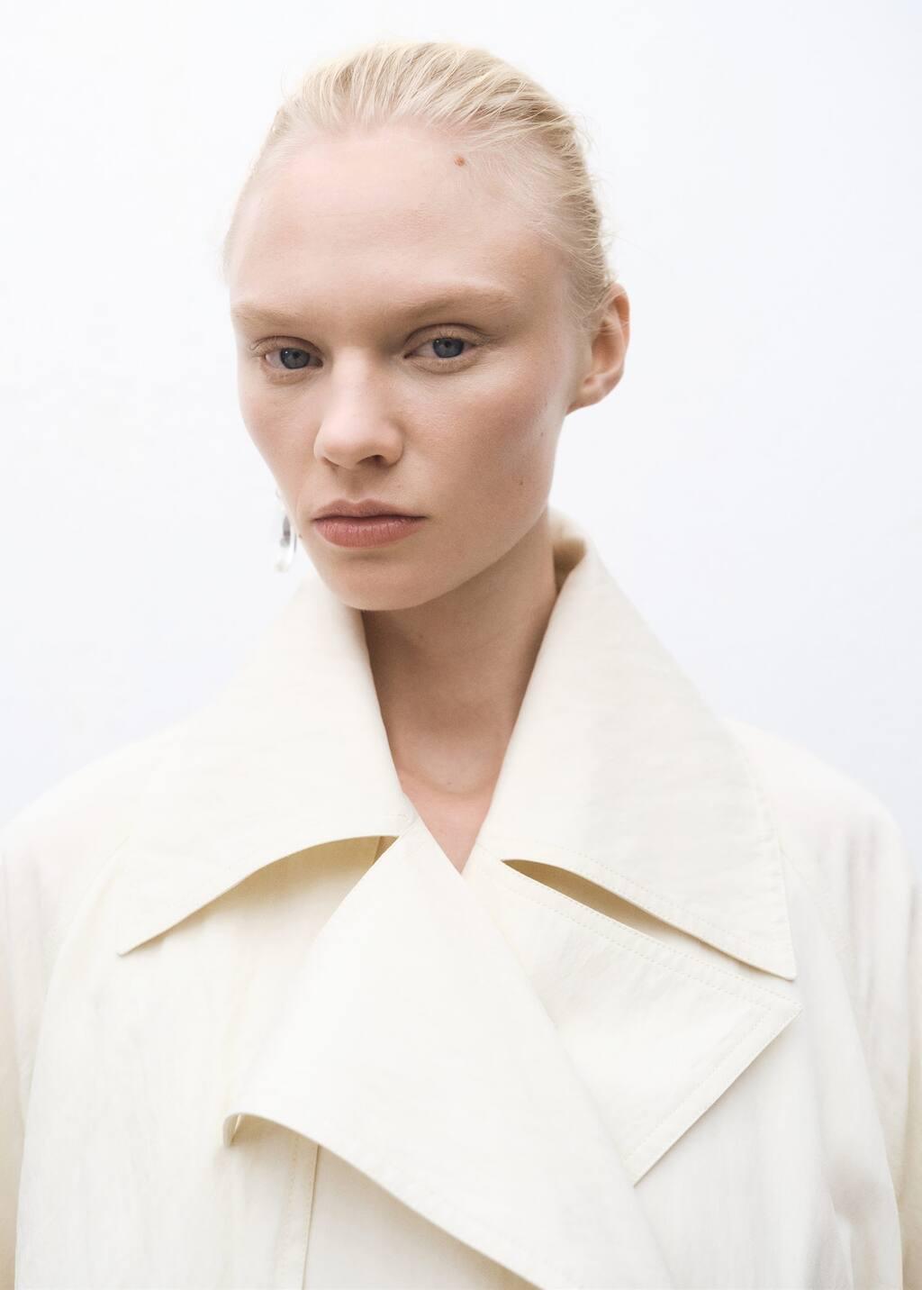 Beige Oversized Trench Coat With Lapels, , medium
