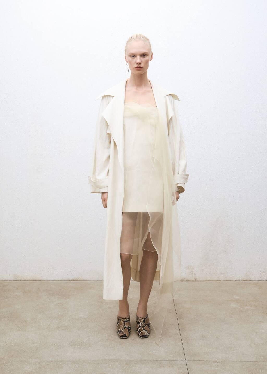 Beige Oversized Trench Coat With Lapels, , large image number 1