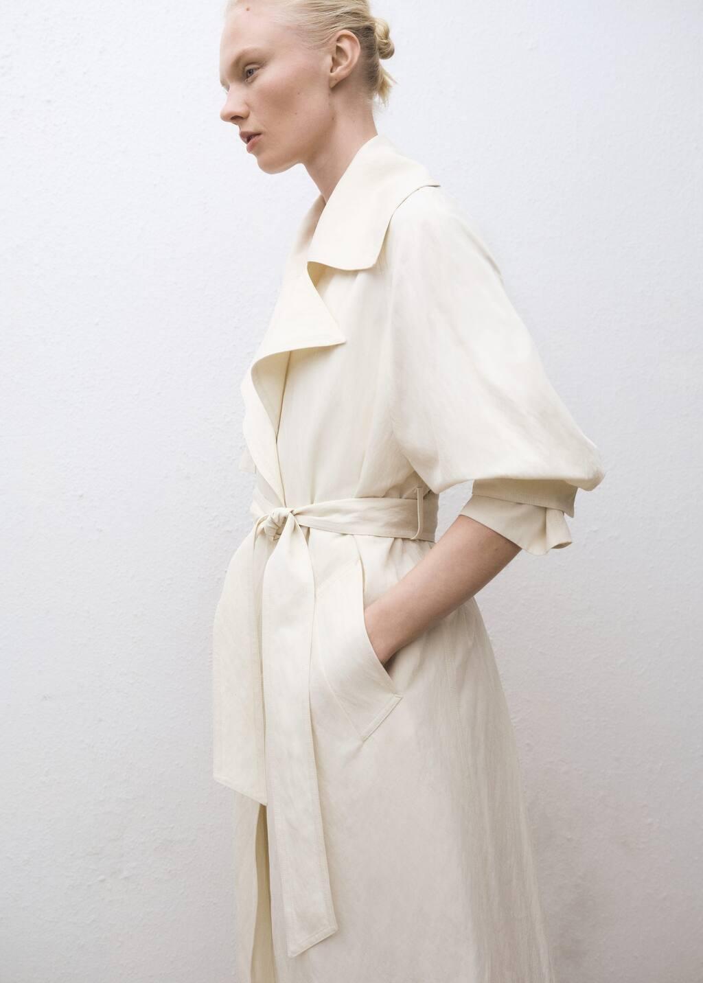 Beige Oversized Trench Coat With Lapels, , large image number 2