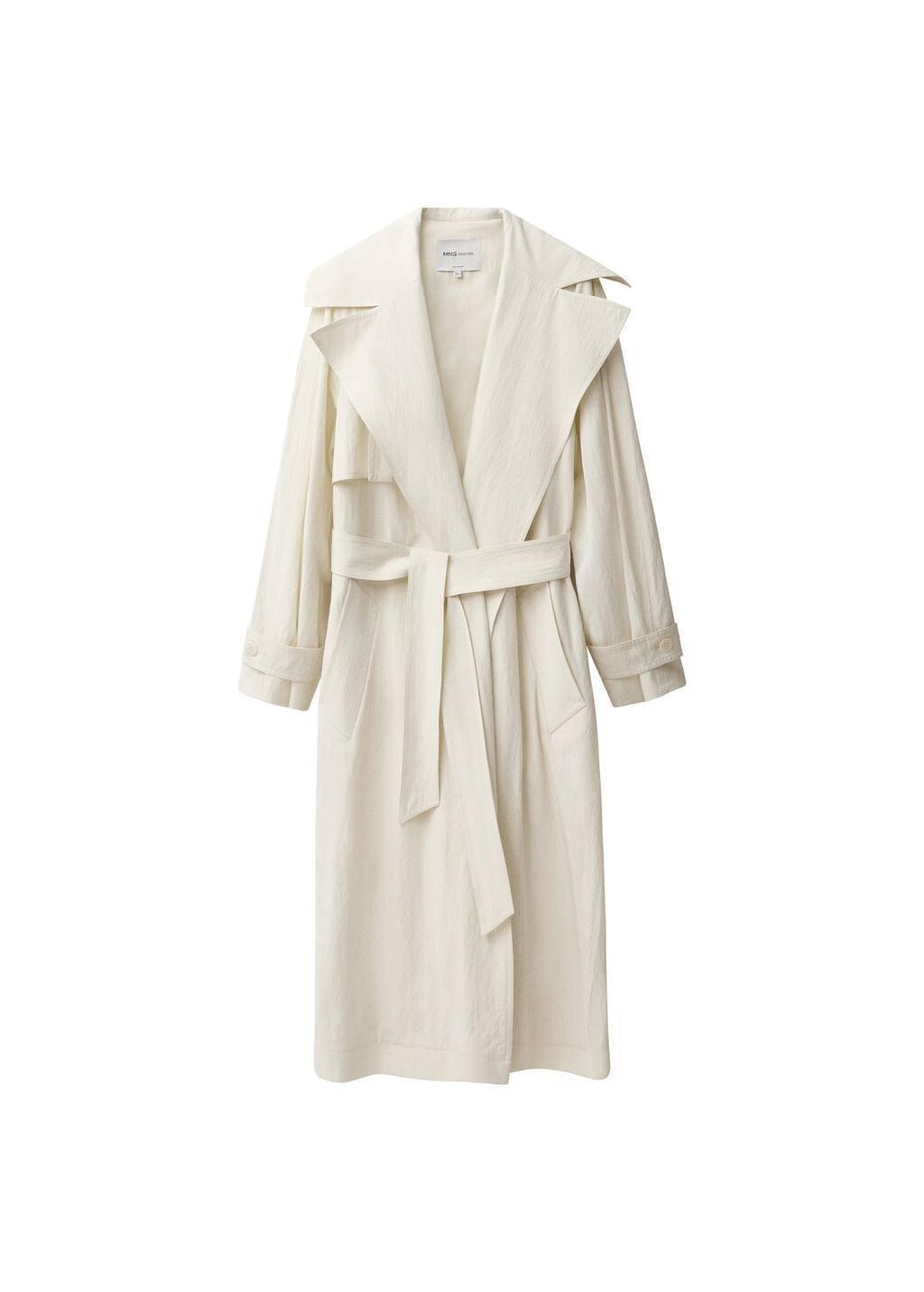Beige Oversized Trench Coat With Lapels, , large image number 3