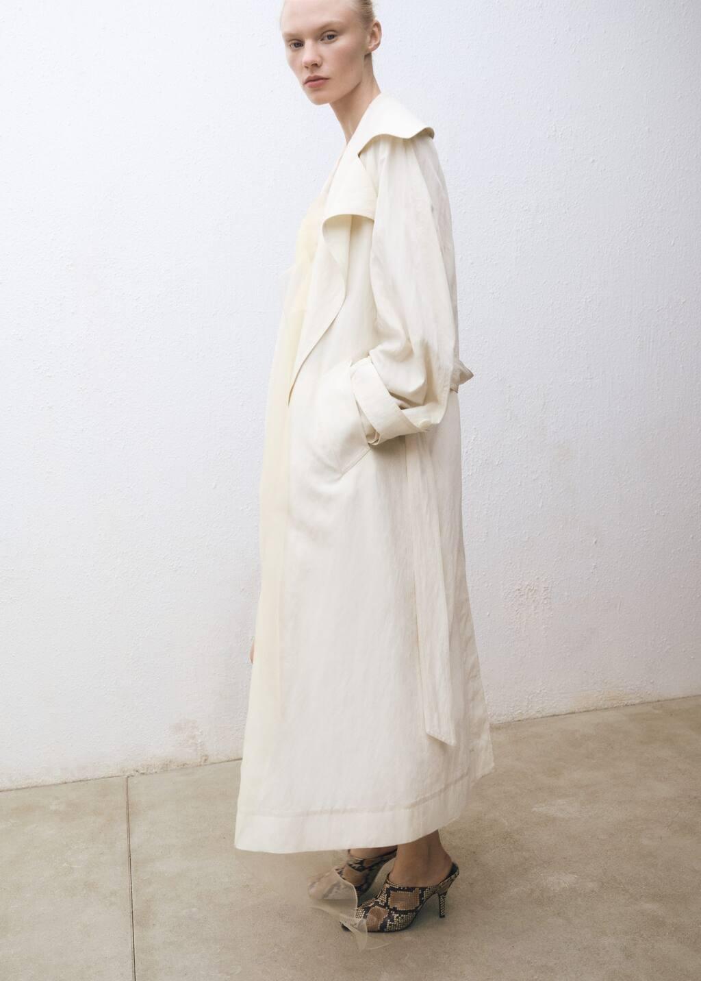Beige Oversized Trench Coat With Lapels, , large image number 4