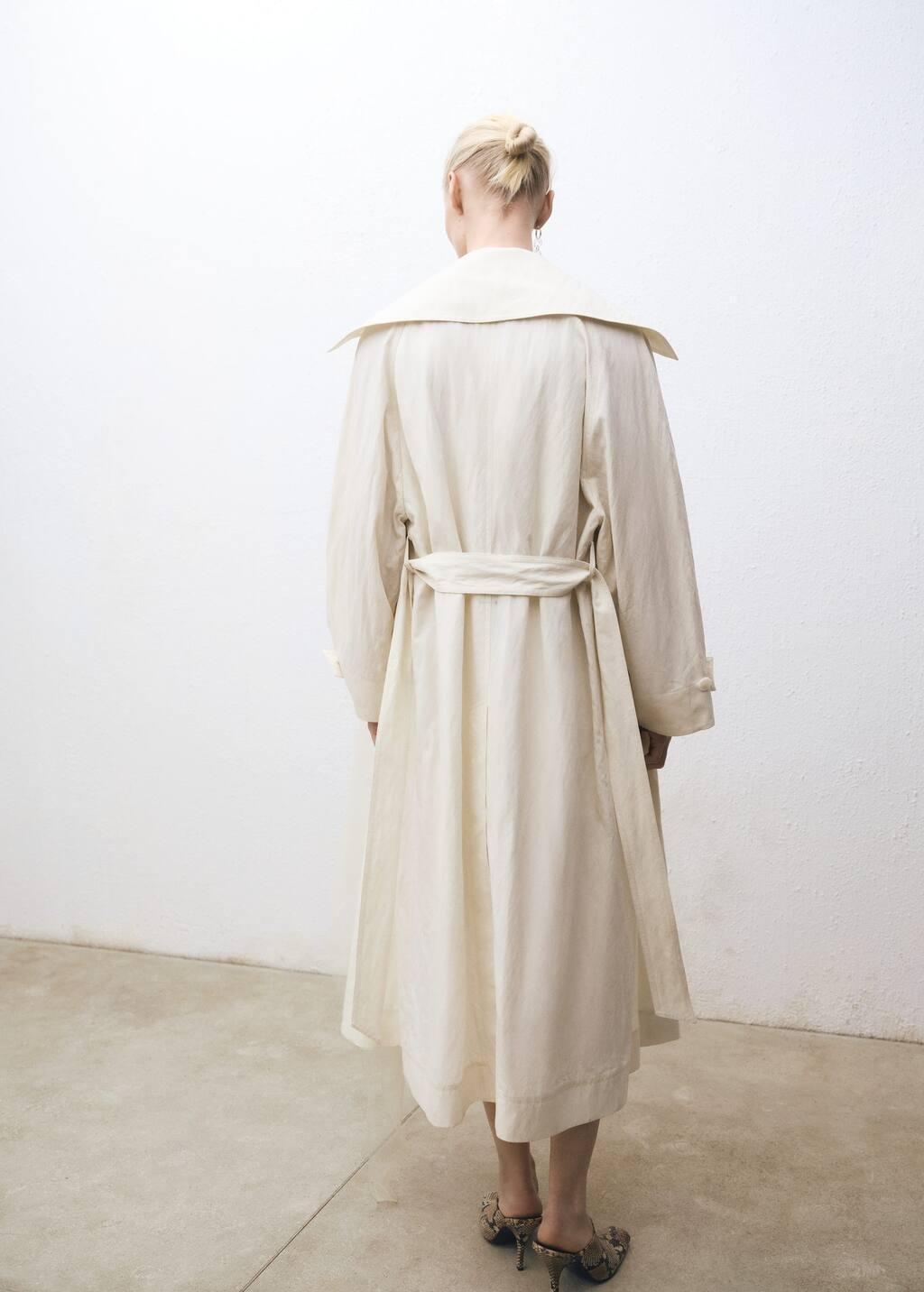 Beige Oversized Trench Coat With Lapels, , large image number 6