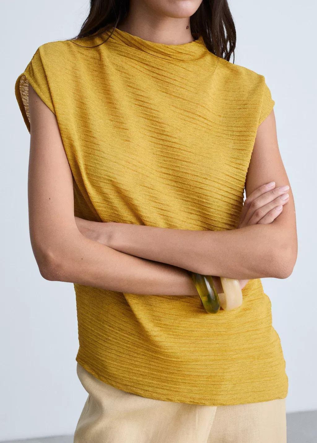 Yellow Asymmetrical Textured Top, , large image number 0