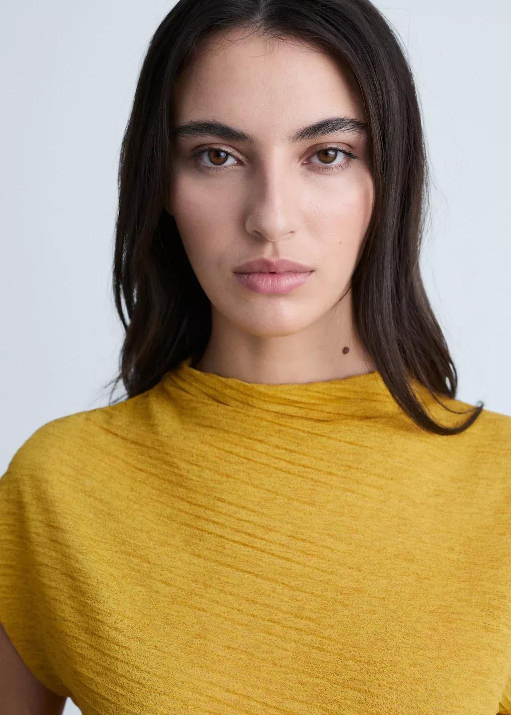 Yellow Asymmetrical Textured Top, , large image number 1