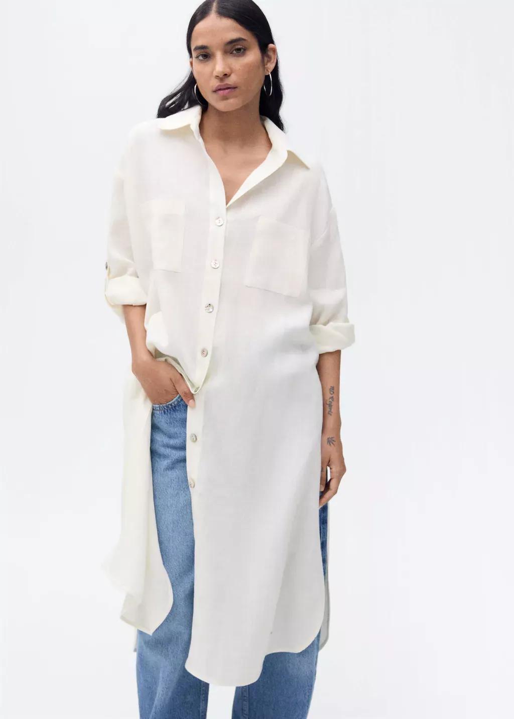 Yellow Linen Long Shirt, , large image number 0