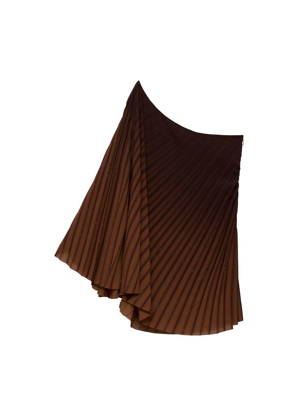 Brown Asymmetrical Pleated Blouse, , large image number 2