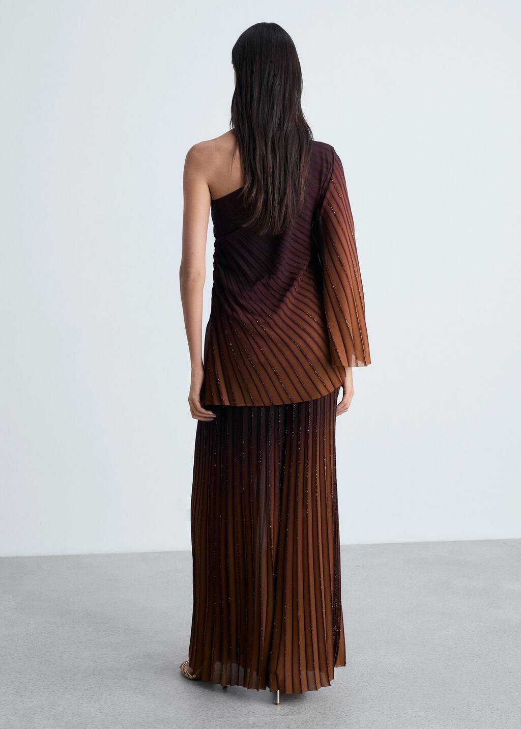 Brown Asymmetrical Pleated Blouse, , large image number 4
