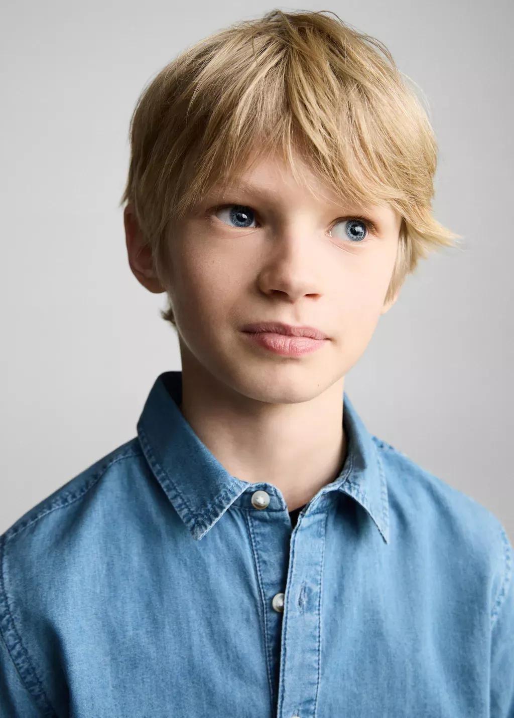 Blue Denim Shirt With Polo Collar, Kids Boy, , large image number 1