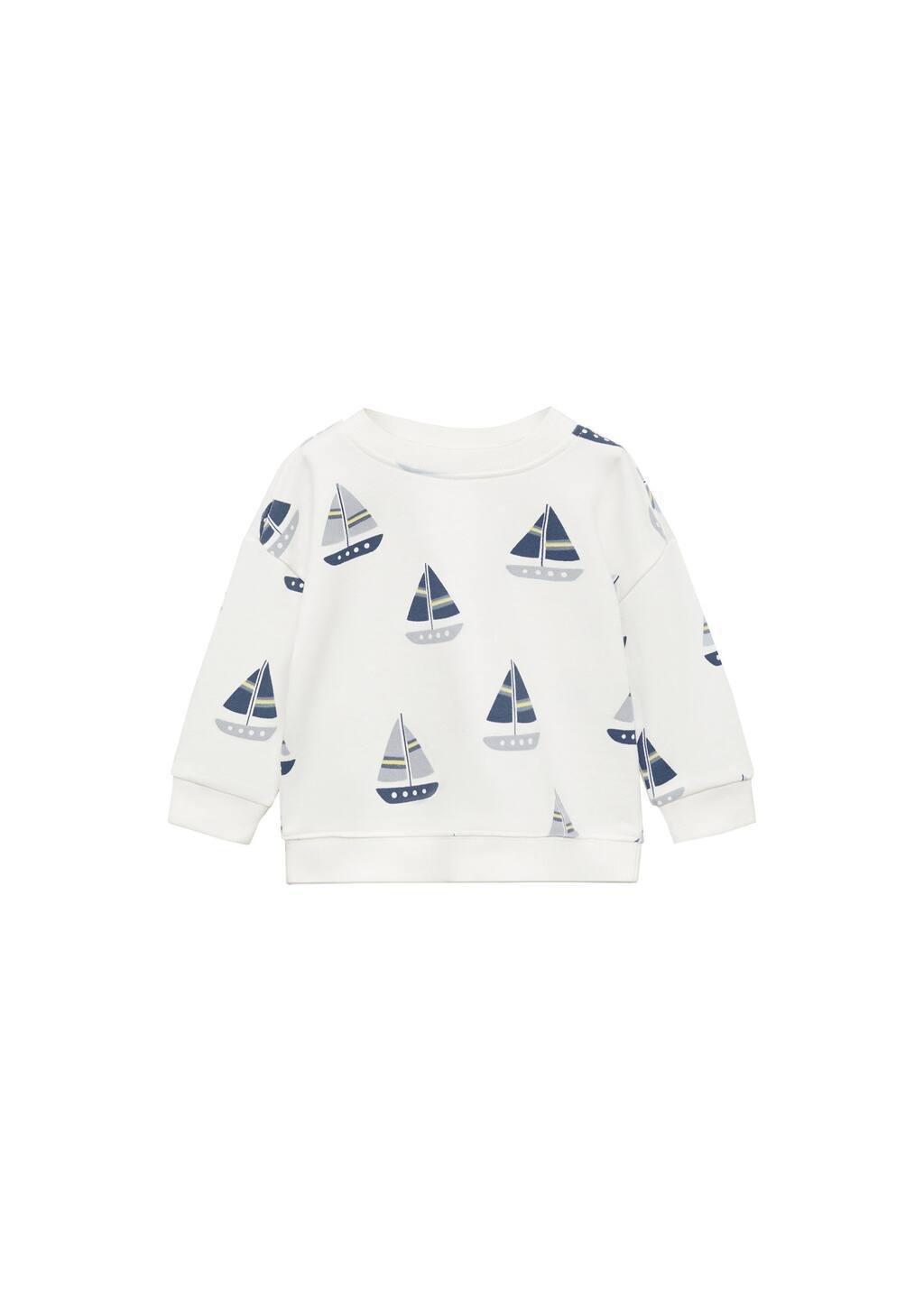 White Printed Cotton Sweatshirt, Baby Boy, , medium