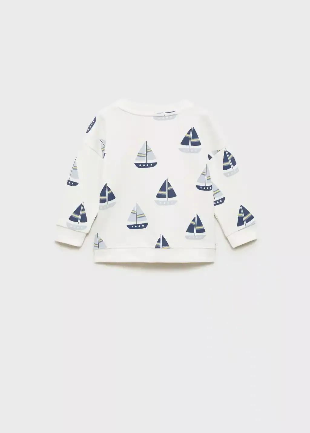 White Printed Cotton Sweatshirt, Baby Boy, , large image number 1
