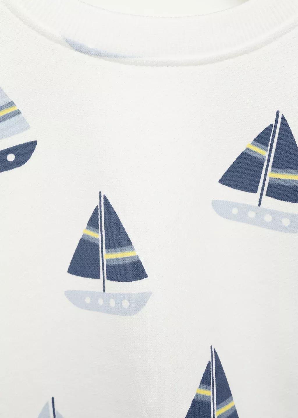White Printed Cotton Sweatshirt, Baby Boy, , large image number 2