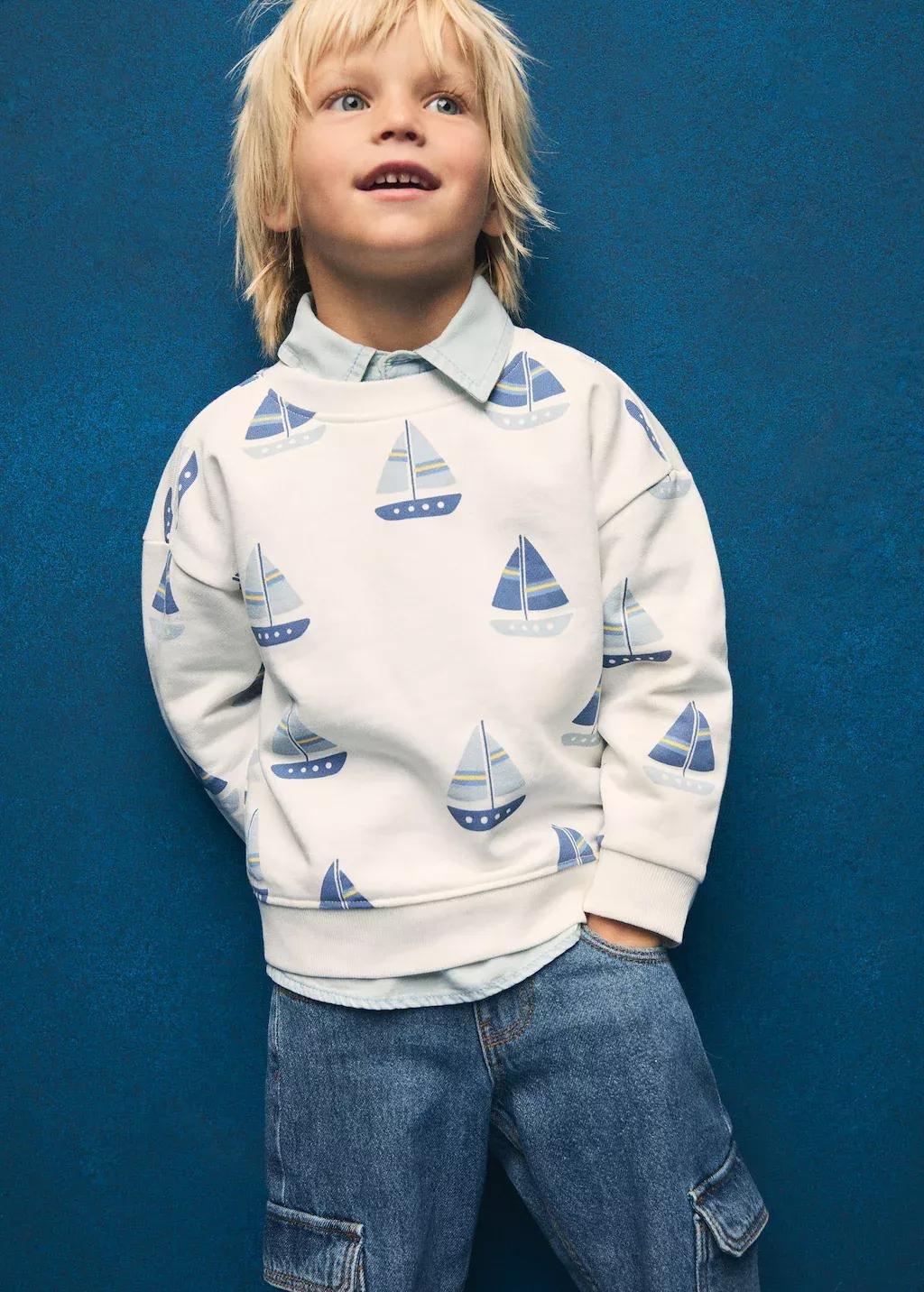 White Printed Cotton Sweatshirt, Baby Boy, , large image number 3