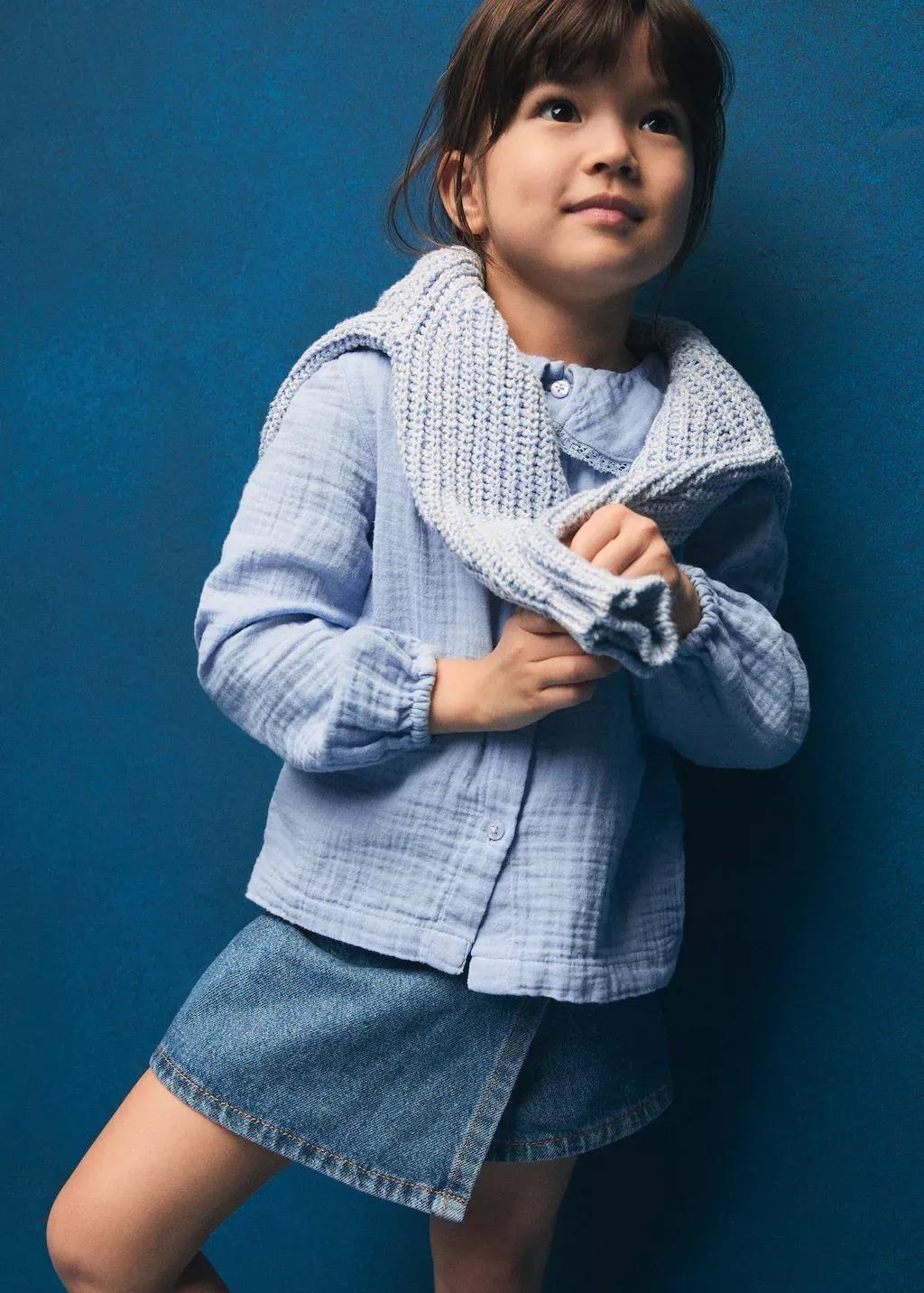 Blue Cotton Babydoll Blouse, Kids Girls, , large image number 4