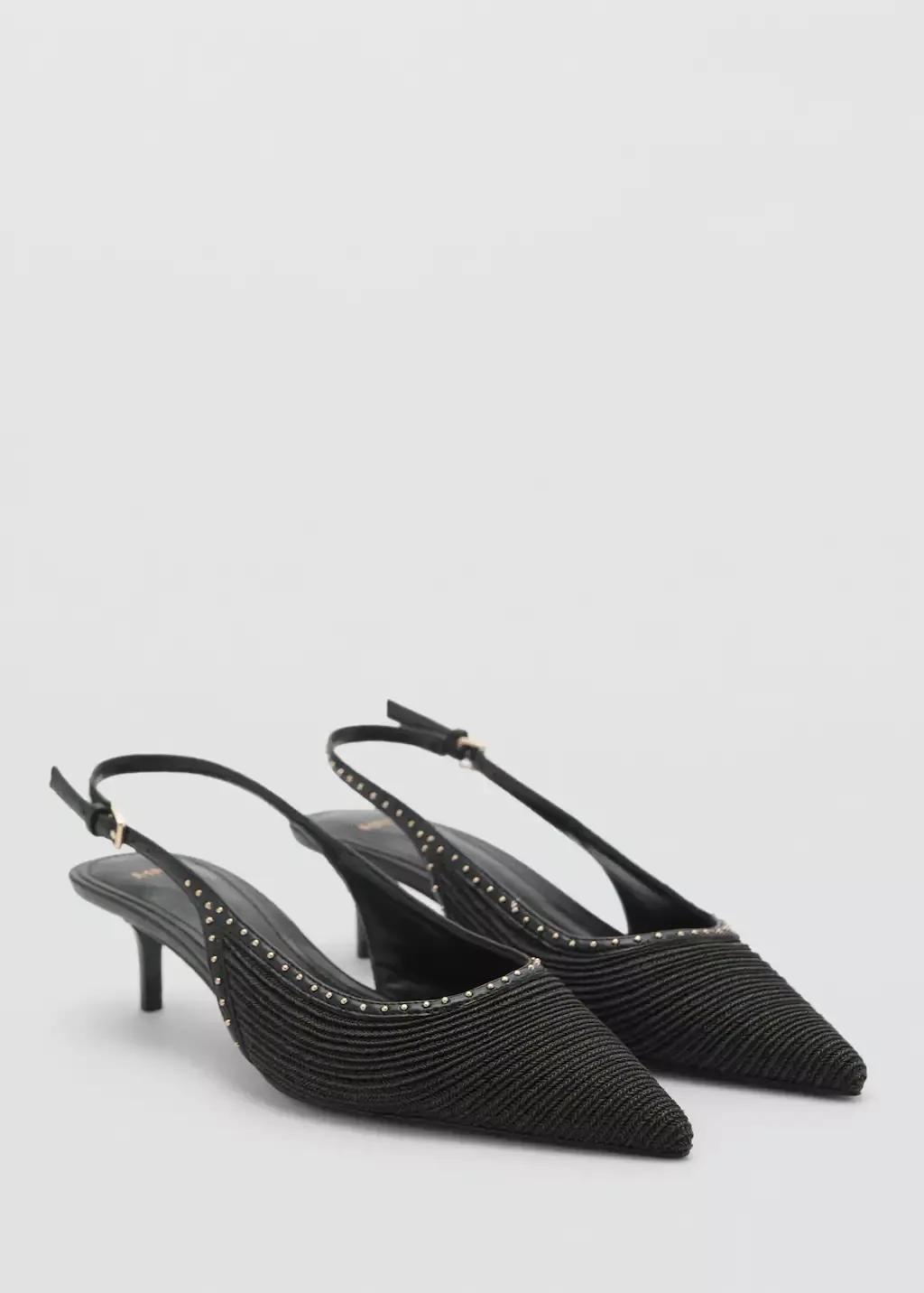 Black Natural Fibre Kitten-Heel Shoes, , large image number 0