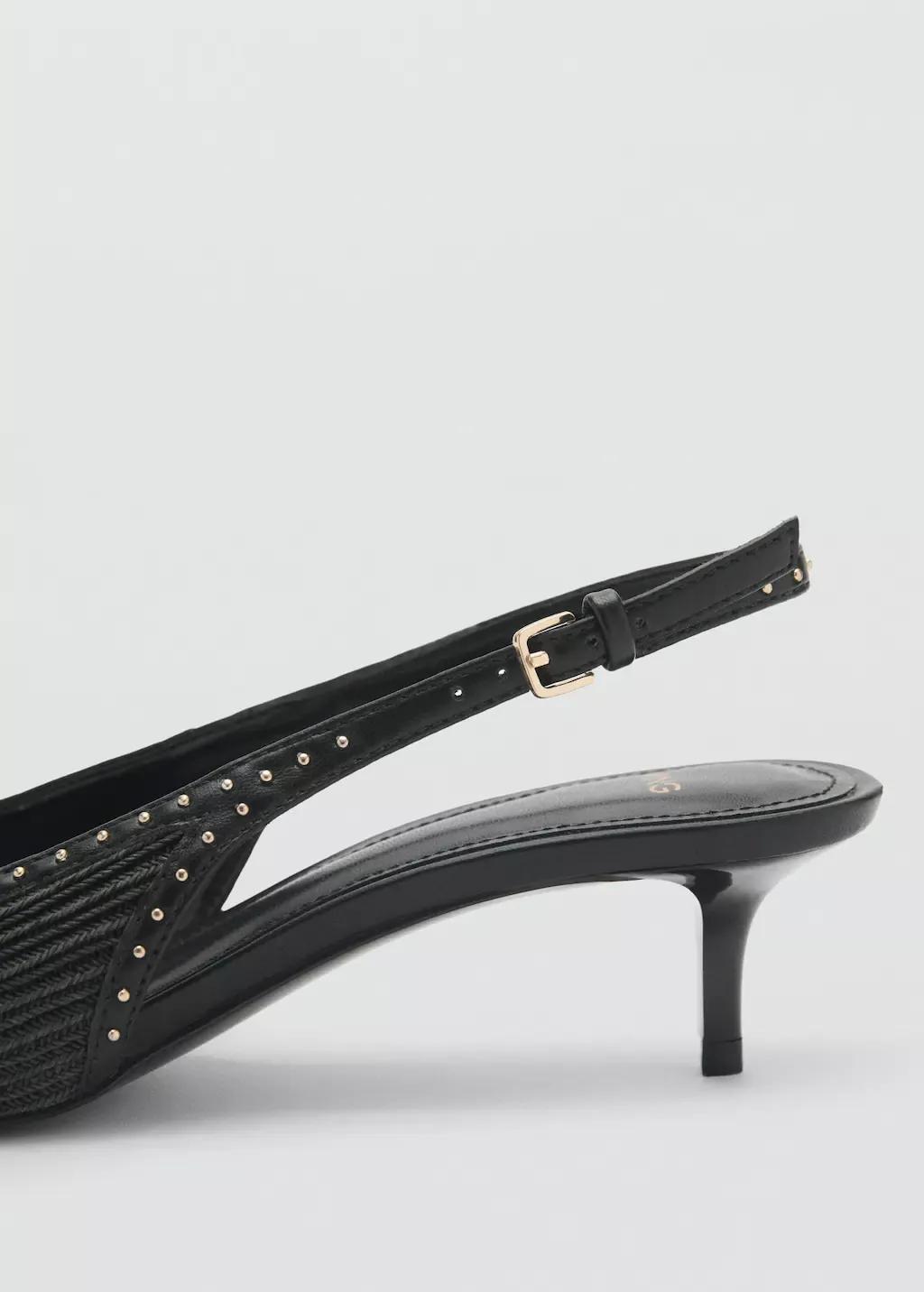 Black Natural Fibre Kitten-Heel Shoes, , large image number 1