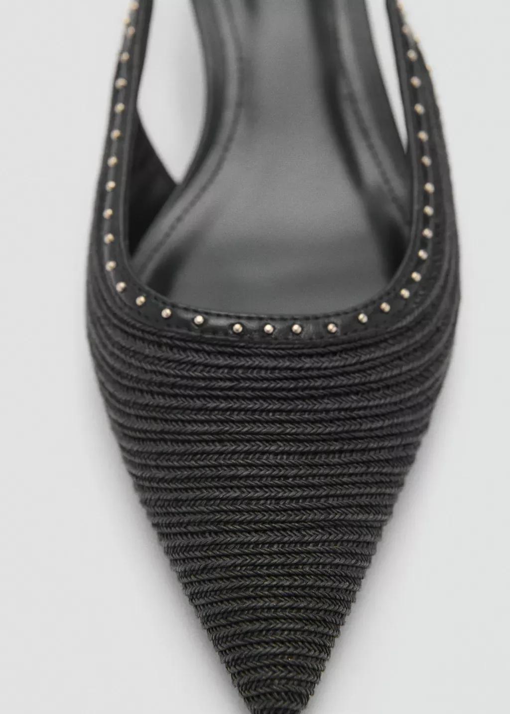 Black Natural Fibre Kitten-Heel Shoes, , large image number 2