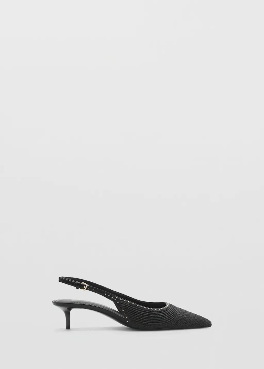 Black Natural Fibre Kitten-Heel Shoes, , large image number 3
