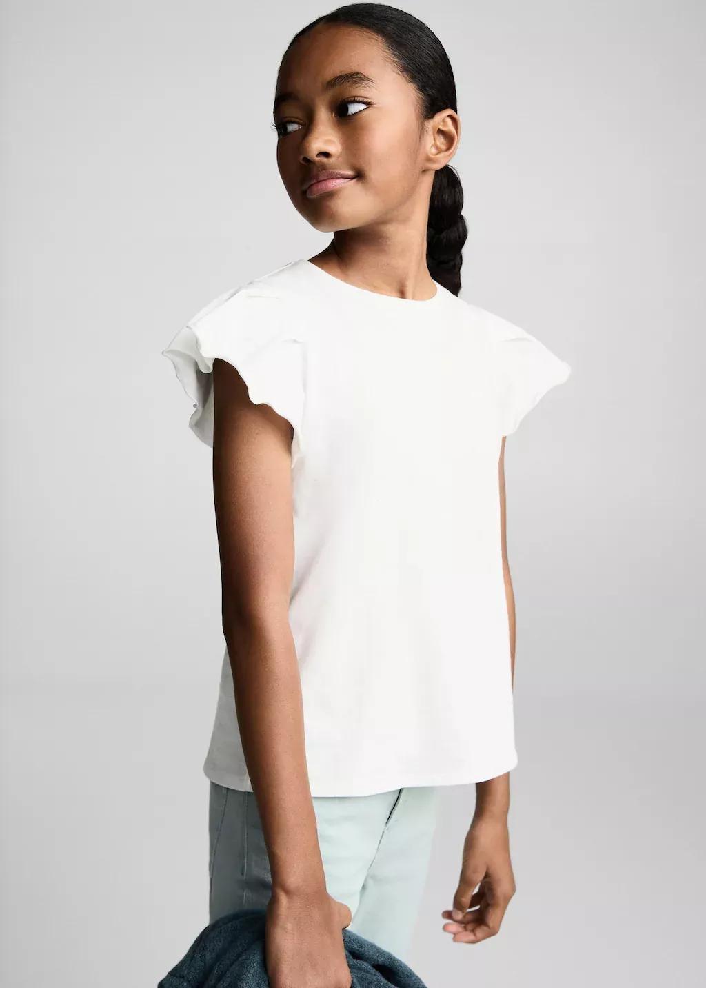 White Ruffle Regular Shirt, Kids Girls, , medium