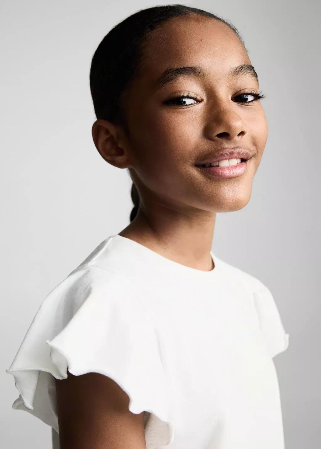 White Ruffle Regular Shirt, Kids Girls, , large image number 1