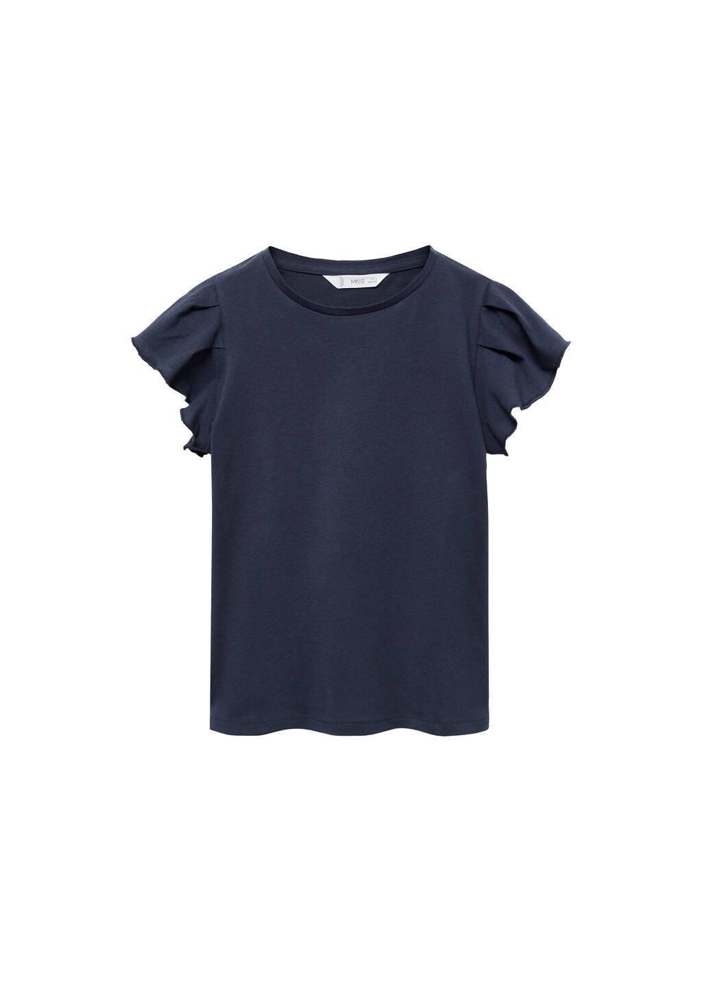 Navy Short-Sleeved Ruffle T-Shirt, Kids Girl, , medium
