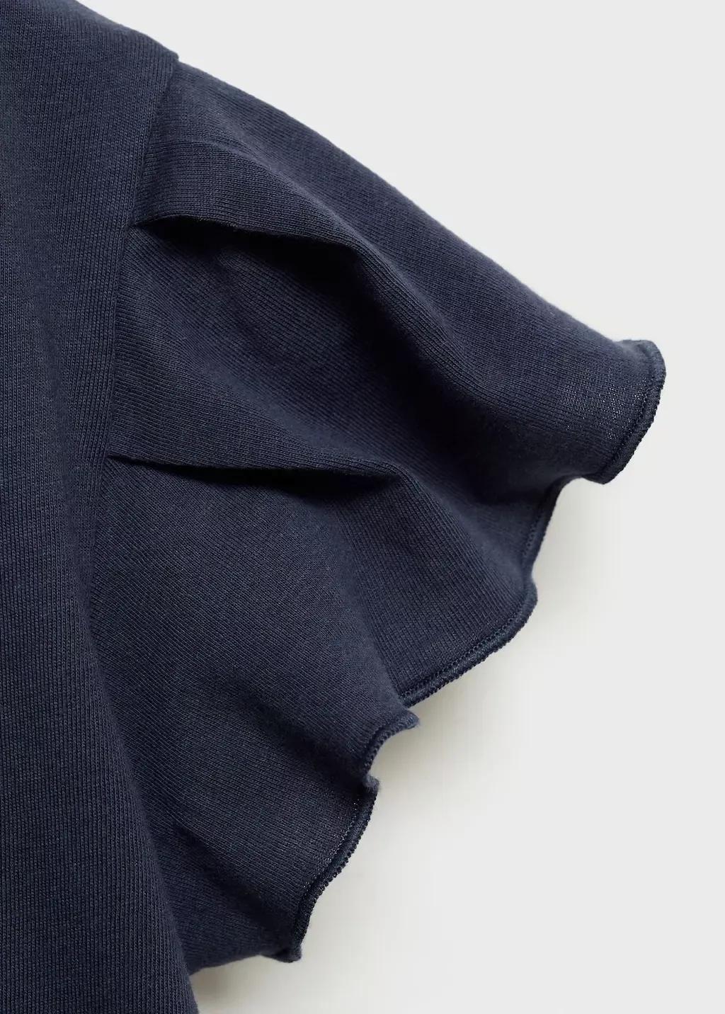 Navy Short-Sleeved Ruffle T-Shirt, Kids Girl, , large image number 5