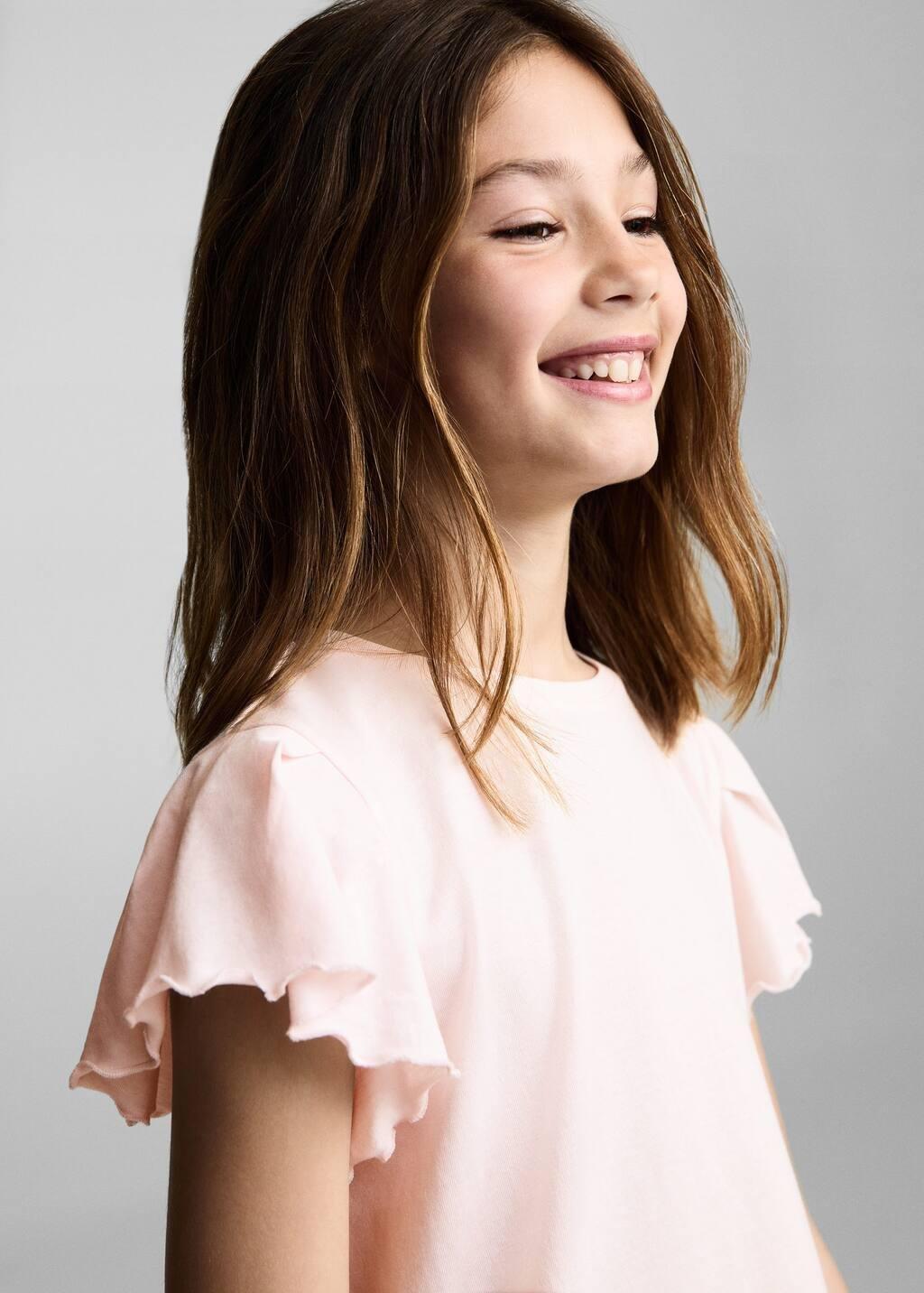 Pink Short-Sleeved Ruffle T-Shirt, Kids Girl, , large image number 3