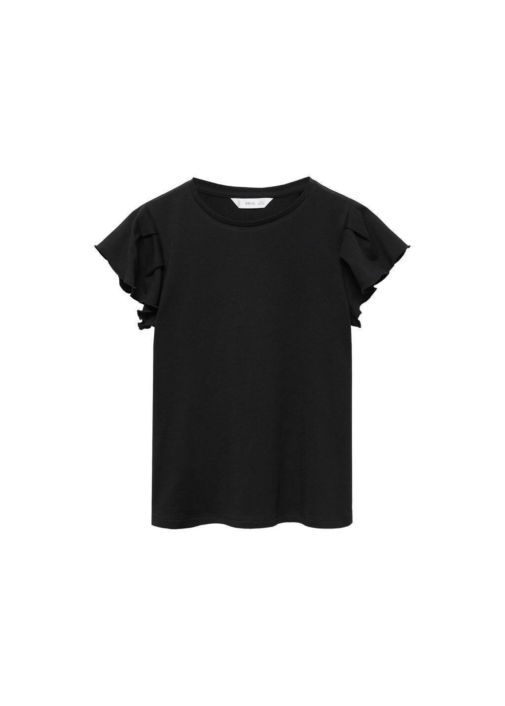 Black Short-Sleeved Ruffle T-Shirt, Kids Girl, , medium