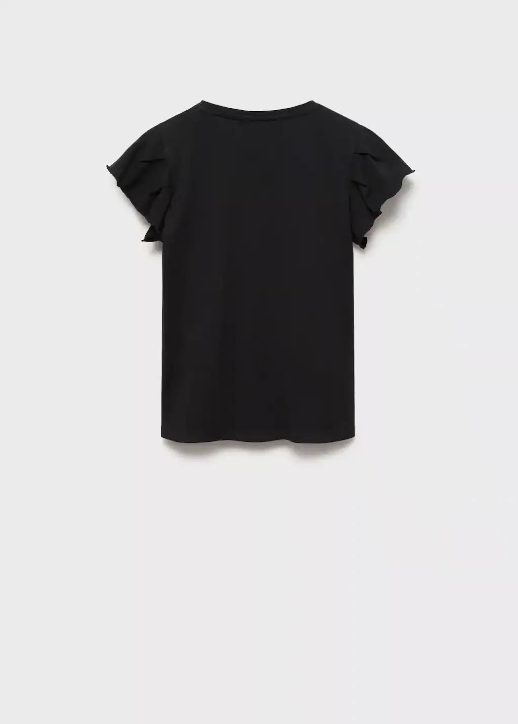 Black Short-Sleeved Ruffle T-Shirt, Kids Girl, , large image number 1