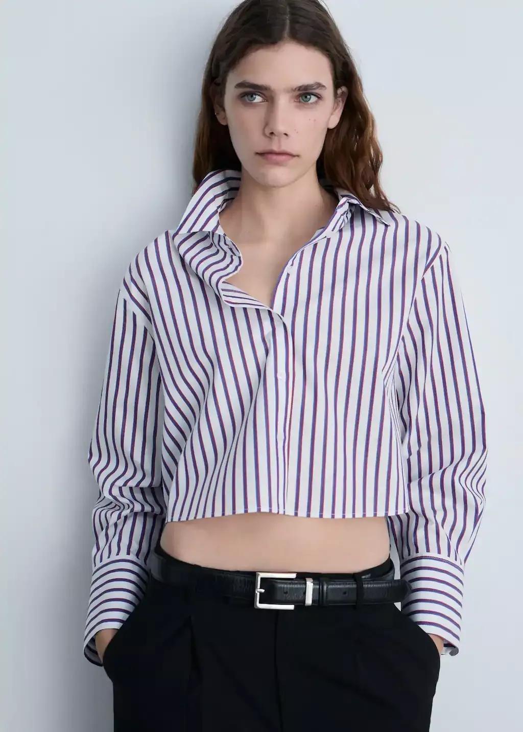 Red Striped Cropped Shirt, , large image number 0