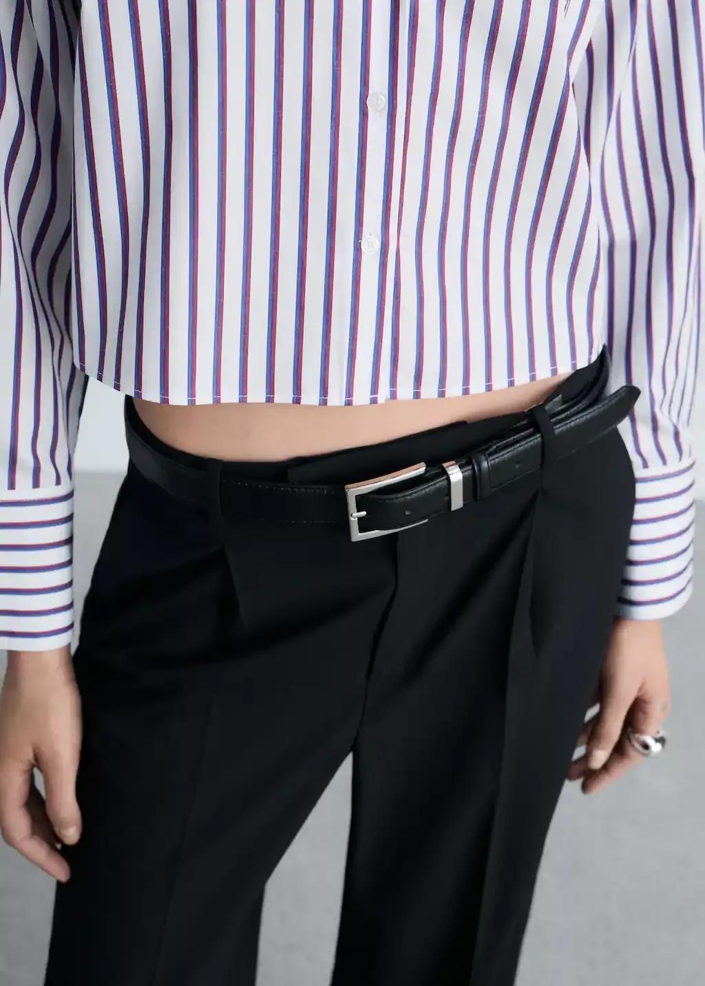 Red Striped Cropped Shirt, , large image number 1