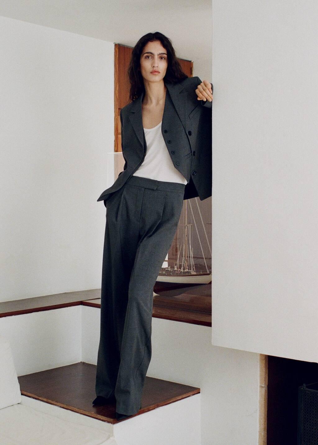 Grey Straight-Fit Suit Trousers, , large image number 3