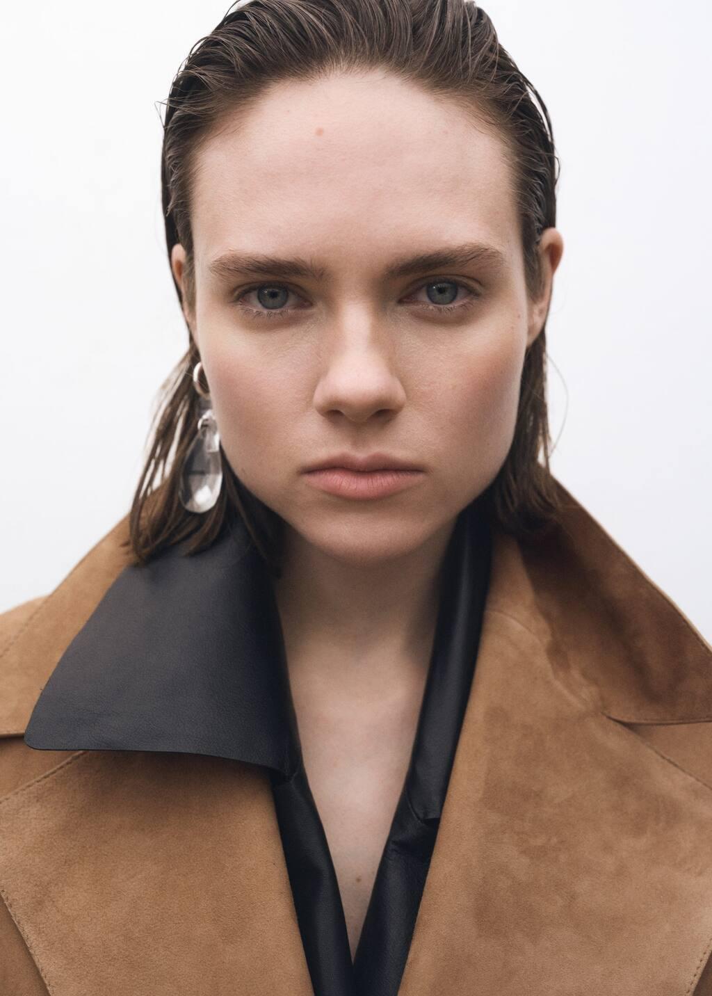 Brown Belted Suede Trench Coat, , large image number 1