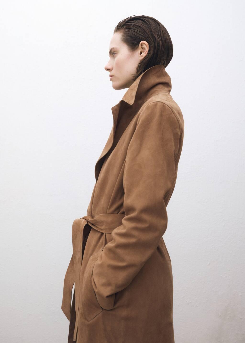 Brown Belted Suede Trench Coat, , large image number 2