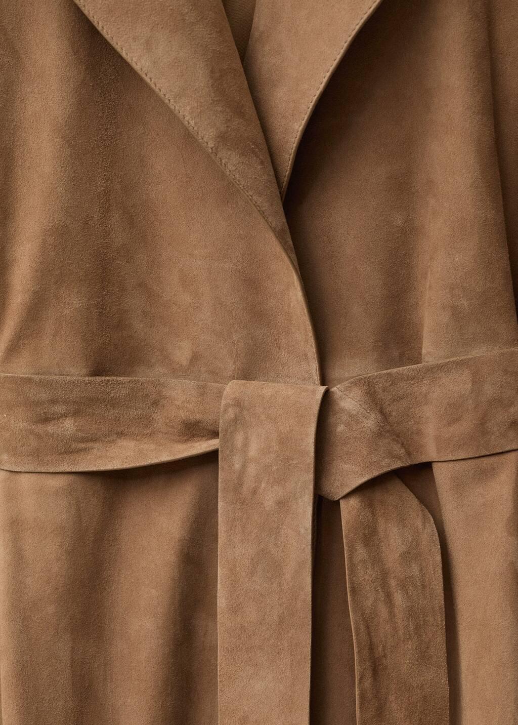 Brown Belted Suede Trench Coat, , large image number 4