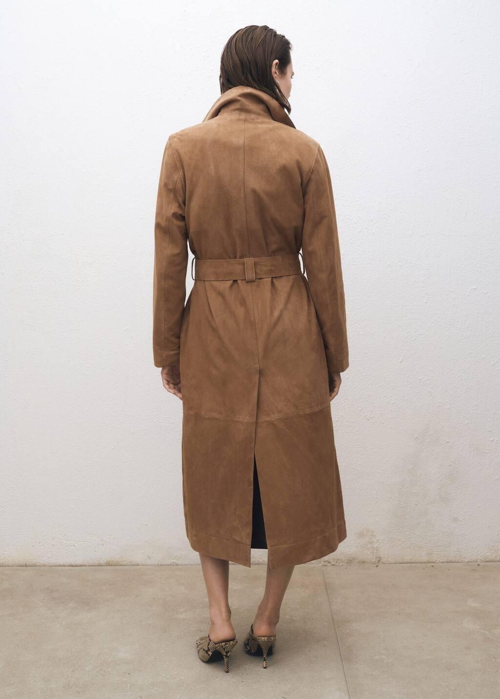 Brown Belted Suede Trench Coat, , large image number 5