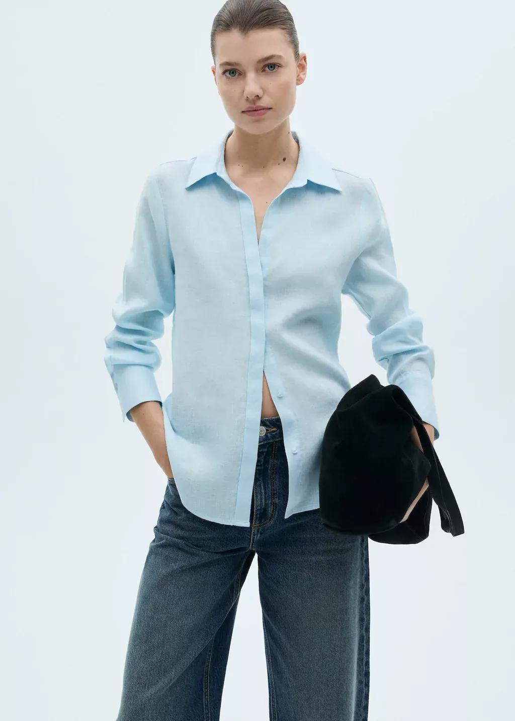 Blue Lt Pastel Regular-Fit Linen Shirt, , large image number 0