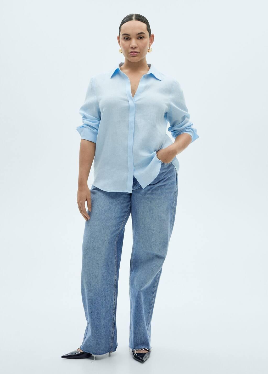 Blue Lt Pastel Regular-Fit Linen Shirt, , large image number 1