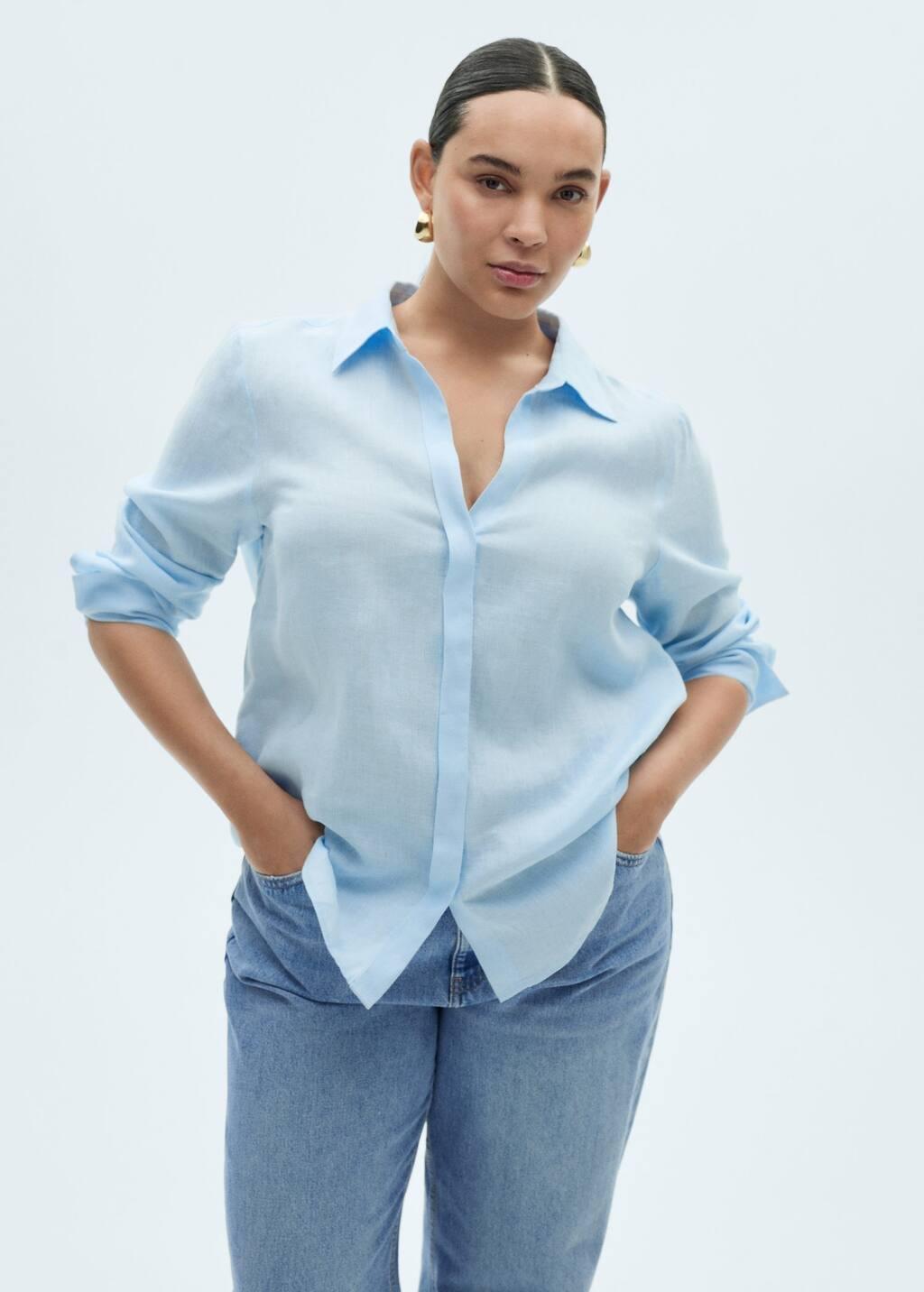 Blue Lt Pastel Regular-Fit Linen Shirt, , large image number 5