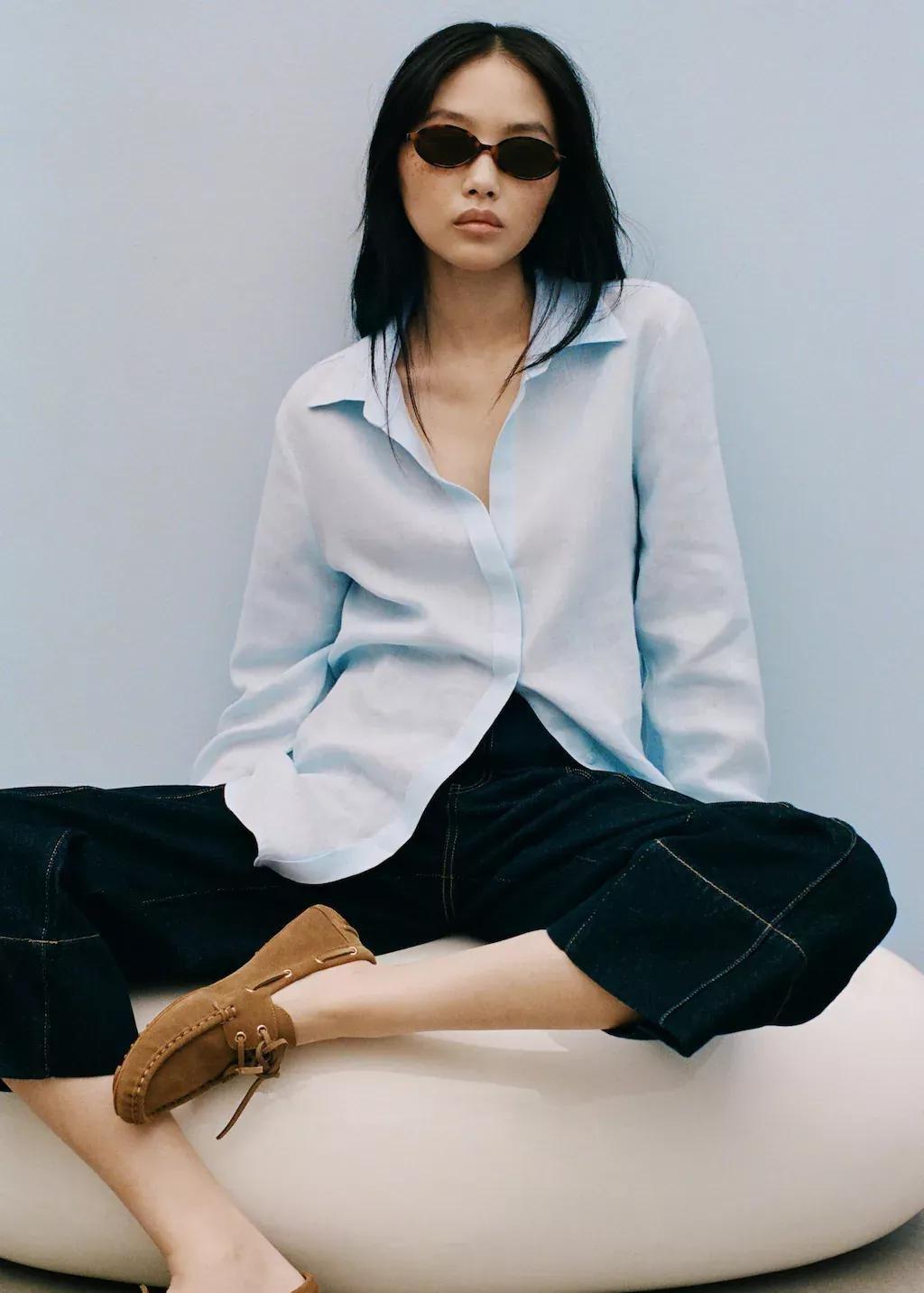 Blue Lt Pastel Regular-Fit Linen Shirt, , large image number 8